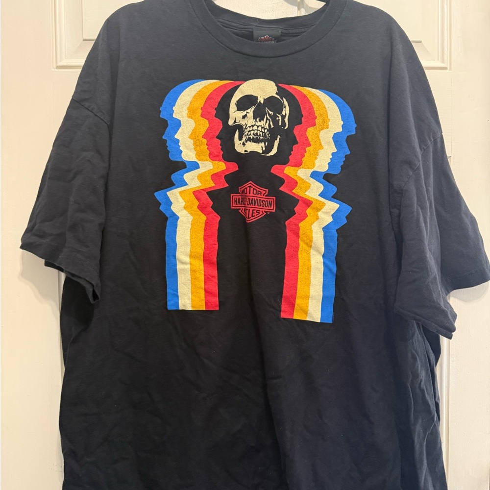 Harley-Davidson Black Tee with‎ Skull and Stripes